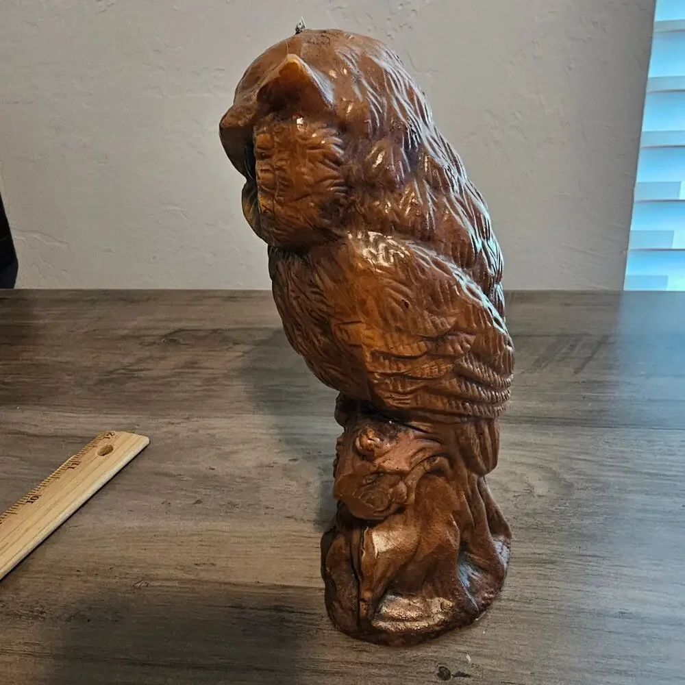 Vintage Owl Wax Candle Brown Rustic Cottage Bird Sculpture Classic MCM 80s Retro